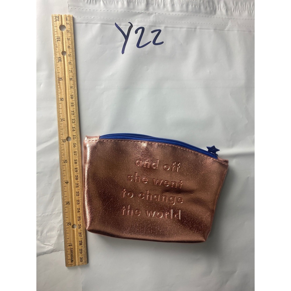 Rose Gold Metallic Zip Pouch Makeup Bag And Off She Went to Change the World
